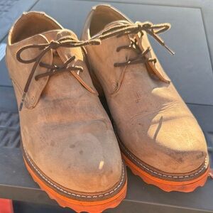 John Fluevog Tan Leather Oxfords with Orange Sole LoFs Kaya